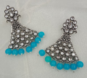 Silvertone Chandbali Earrings - Fan Design - Indian Tree 