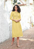 Kurti with Plazzo - Mustard Cotton with Zari Work Kurti & Apricot Dobi Cotton Pants - Indian Tree 