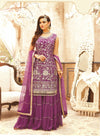 Sharara & Kameez Purple Embroidered Kurti, Sharara Palazzo and Dupatta - Indian Tree 