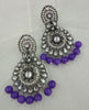 Silvertone Chandbali Earrings - Floral Centred Oval Design