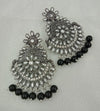 Silvertone Chandbali Earrings - Ribbon & Floral Design