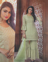 Sharara Suit - Pastel Green Embellished Kurti, Sharara & Dupatta