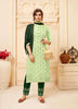 Salwar Kameez - Pastel Green Embroidered Kurti, Dark Green Pants & Stole